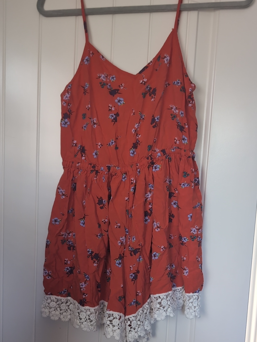 Wild Pearl Coral Floral Lace-Hem Romper